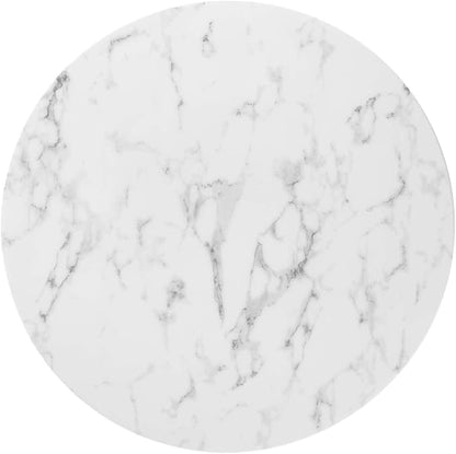 Modway Lippa 36" Mid-Century Dining Table with Round Artificial Marble Top in Gold White