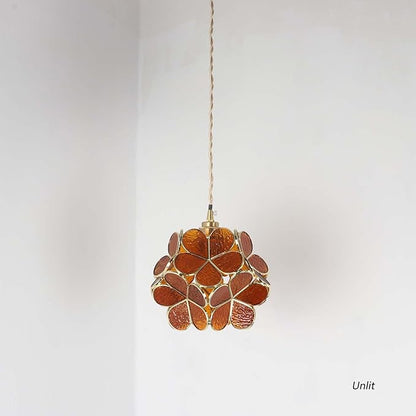 Bieye L10745 Petals Tiffany Style Stained Glass Ceiling Pendant Light with 8-inch Wide Lampshade (Textured Amber, 8" Cherry Blossom)