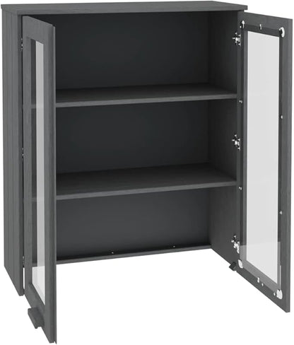 HAMAR Highboard Top, Dark Gray Solid Pinewood, 33.5"x13.8"x39.4", Sideboard Storage with Glass Doors, Durable Kitchen Furniture Kitchen Furnitur