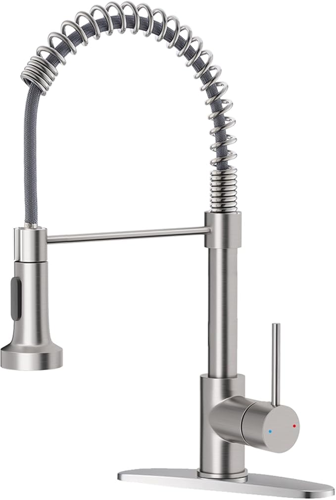 OWOFAN Kitchen Faucet with Pull Down Sprayer Industrial 1 Handle 1 Hole Or 3 Hole Faucet for Farmhouse Camper Laundry Utility Rv Wet Bar Sinks Stainless Steel Brushed Nickel