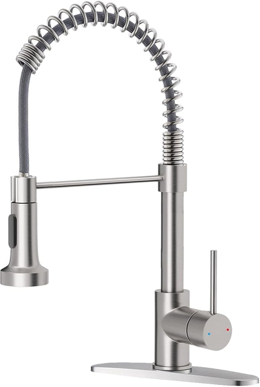OWOFAN Kitchen Faucet with Pull Down Sprayer Industrial 1 Handle 1 Hole Or 3 Hole Faucet for Farmhouse Camper Laundry Utility Rv Wet Bar Sinks Stainless Steel Brushed Nickel