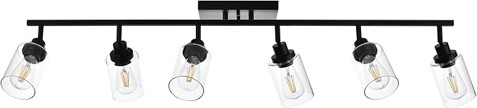 MELUCEE Ceiling Track Lighting Kits 6 Light Bathroom Light Fixtures Wall Mount with Flexibly Rotatable Light Head, Modern Black Spotlights with Clear Glass Shade, 45.3 Inch