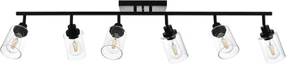 MELUCEE Ceiling Track Lighting Kits 6 Light Bathroom Light Fixtures Wall Mount with Flexibly Rotatable Light Head, Modern Black Spotlights with Clear Glass Shade, 45.3 Inch
