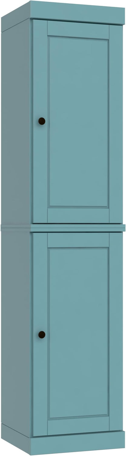 Palace Imports Solid Wood Kitchen Pantry - Narrow Storage Cabinet - Raised Panel Doors, Adjustable Shelves, Aqua, 16.5" Wide x 71.5" Tall, 100% Eco-Friendly Wood, Modular Pantry Cabinet Systems