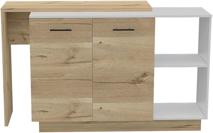 GOWE White and Light Oak 4-Shelf 6-Door 2-Piece Kitchen Set, Kitchen Island and Upper Wall Cabinet