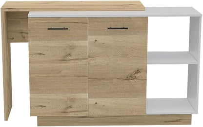 GOWE White and Light Oak 4-Shelf 6-Door 2-Piece Kitchen Set, Kitchen Island and Upper Wall Cabinet