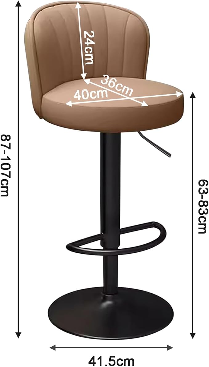 s Set of 2 Counter Height PU Leather, Adjustable Chair with Back, Upholstered Chairs for Kitchen Island, Restaurant,Brown-Sitting Height 6383cm