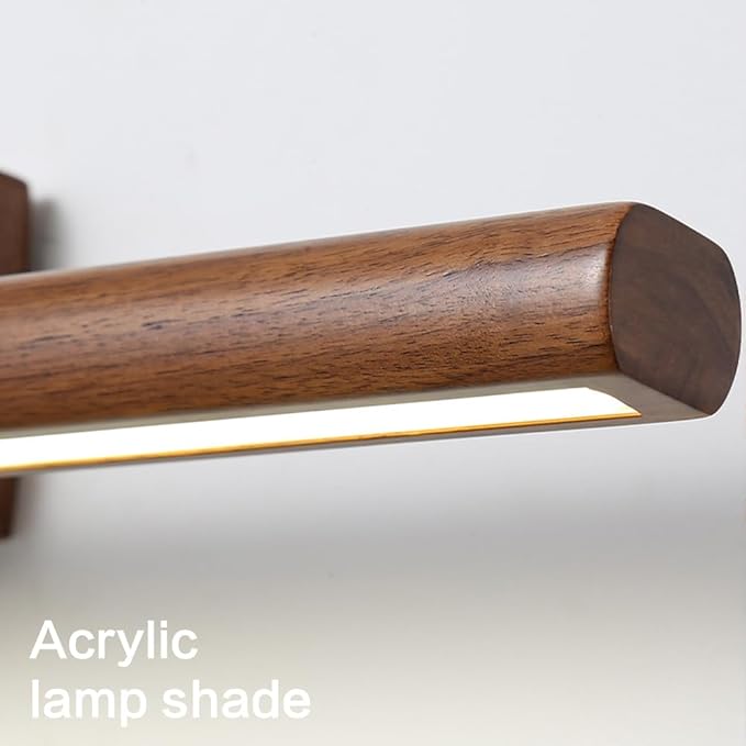 Wood Walnut Vanity Light Fixtures - LED Bath Sconces for Bathroom Over Mirror, Adjustable Brass Fittings, 4000K Natural White Light(Walnut Color,90cm)