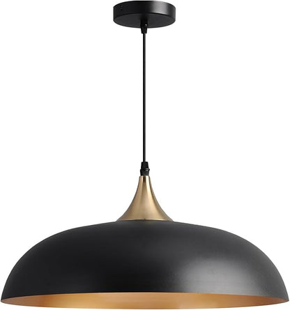 Eustace 17.7'' Farmhouse Vintage Pendant Lighting,Black and Gold Large Pendant Light Fixtures,Dome Metal Chandelier for Kitchen Island, Hallway, Dining Room, Bedroom