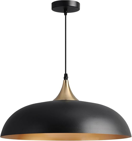 Eustace 17.7'' Farmhouse Vintage Pendant Lighting,Black and Gold Large Pendant Light Fixtures,Dome Metal Chandelier for Kitchen Island, Hallway, Dining Room, Bedroom