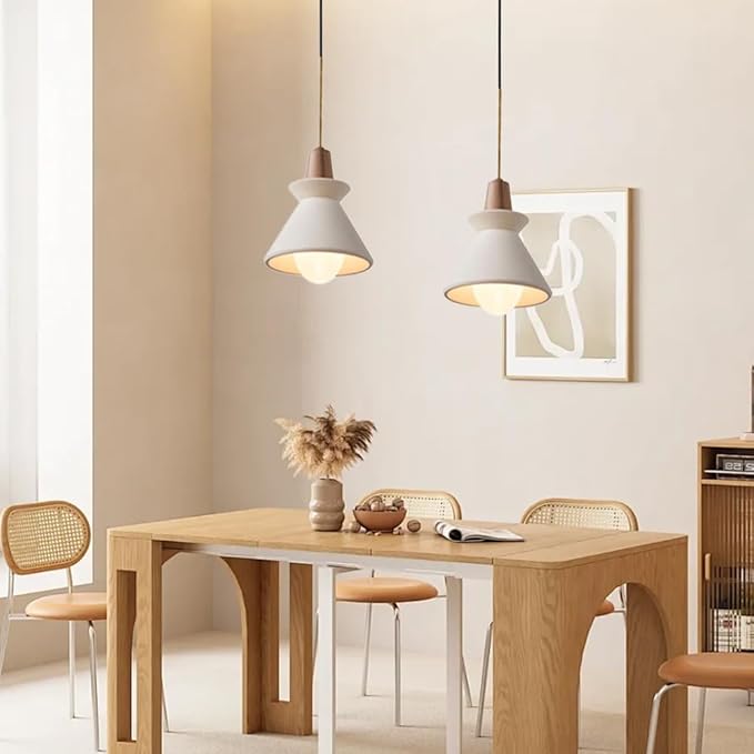 7.5'' Concrete Pendant Lights Kitchen Island Hanging Lights Unique Pinecone Lampshade Industrial Chandelier Nordic Cement Pendant Light for Dining Room, Bedside, Kitchen,Hallway, 1Pcs, White