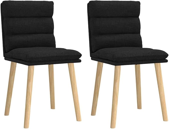 Modern Dining Chairs Set of 2 Black Fabric Upholstered Rubber Wood Frame Comfortable Kitchen and Living Room Furniture with Thick Foam Padding