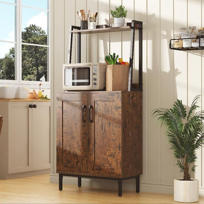 kepptory 51" Pantry Cabinet, Kitchen Pantry Storage Cabinet with, Storage Shelves, Modern Kitchen Hutch with Microwave Stand, Adjustable Shelves, Food Pantry Cabinet for Dining Room (Brown)