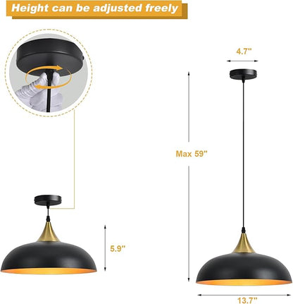 13.8" Large Pendant Light Fixtures, Dome Black and Gold Pendant Lights,Adjustable Pendant Lamps for Dining Room,Kitchen Island