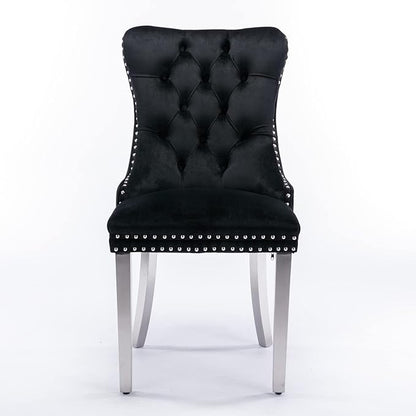 Ball & Cast Contemporary Upholstered Dining Chairs Set of 2, Velvet Button Tufted Kitchen Side-Chairs with Hang Ring & Nailhead Trims & Chrome Solid Wood Legs, 2-Piece Traditional Chair, Chrome+Black