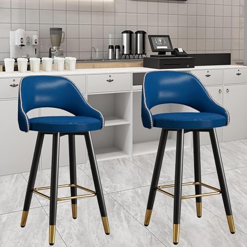 s - Counter Height PU Leather Curved Back Chairs with Metal Footrest for Kitchen Island - Design, 55cm, Perfect for Dining and Entertaining,Blue-55cm