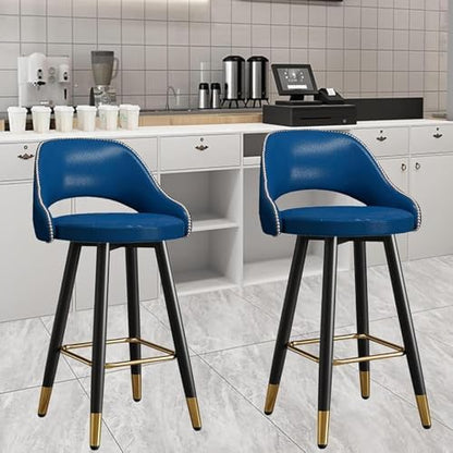 s - Counter Height PU Leather Curved Back Chairs with Metal Footrest for Kitchen Island - Design, 55cm, Perfect for Dining and Entertaining,Blue-75cm