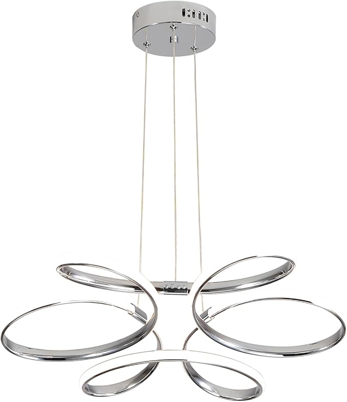 23 inch Modern Chandelier for Dining Room, Kitchen Chandelier & Entryway, Dimmable LED Pendant Light with Adjustable Height, 32W for Hallway, Living Room, Bedroom (Chrome M)
