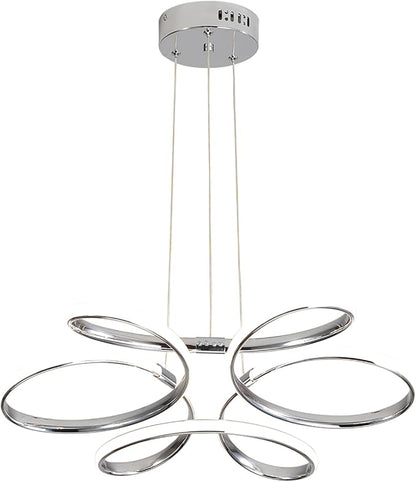 23 inch Modern Chandelier for Dining Room, Kitchen Chandelier & Entryway, Dimmable LED Pendant Light with Adjustable Height, 32W for Hallway, Living Room, Bedroom (Chrome M)