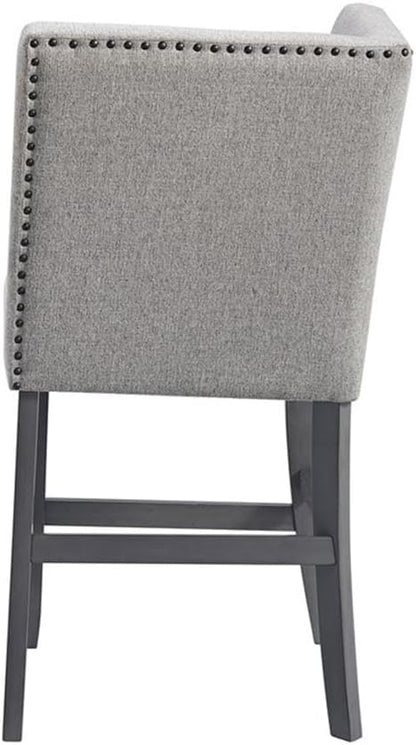 Pemberly Row Counter Corner Bench, 22" W x 22" D x 40" H, Upholstered Back in Gray, Foam-Filled Seat, Nailhead Trim, Rubberwood Frame, Versatile Seating for Kitchen or Dining Room
