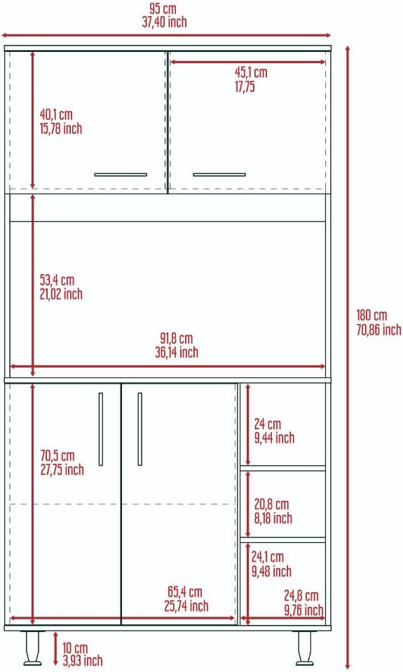 7 Shelf 4 Door 2 Kitchen Set, Kitchen Island and Cabinet White and Light Oak GE260