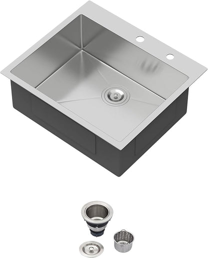 25 Drop In Kitchen Sink - Beslend 25x22 Inch Kitchen Sink Drop In Stainless Steel Sinks Topmount 16 Gauge 9" Deep Single Bowl Above Counter Sinks Dish Basin, Sink Only