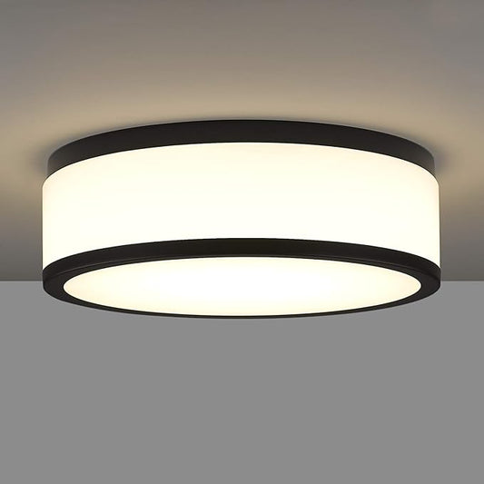 LED Flush Mount Ceiling Light, 15 inch, 24W Dimmable 3000K 4000K 5000K Matte Black Modern Round Ceiling Light Fixture for Kitchen, Hallway, Bathroom, Stairwell, LMS-054