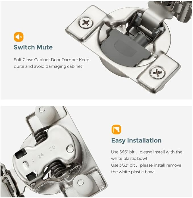 HOME EDIT 10 Pack 5 Pairs 1 inch Overlay Soft Close Cabinet Hinges for Kitchen, Stainless Steel Three-Way Adjustable, Concealed Self-Closing Door Hinges