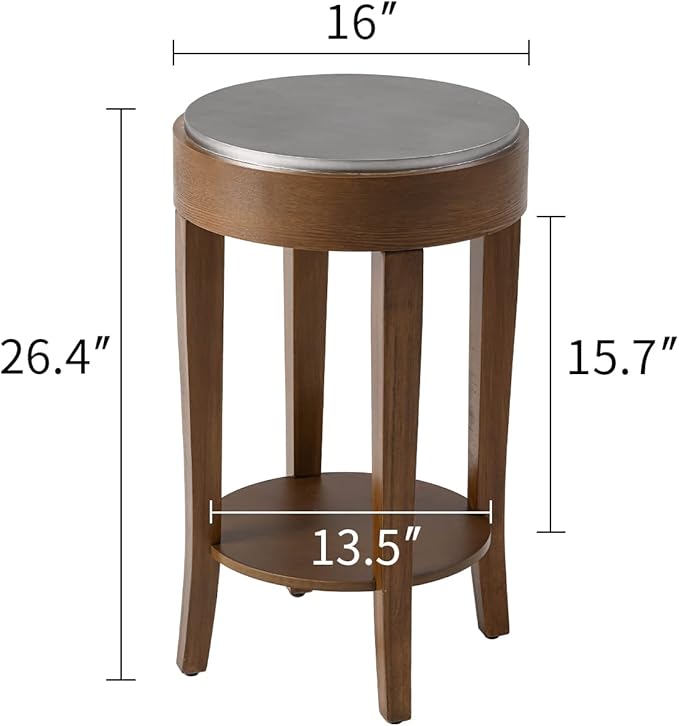 SUNBURY Farmhouse End Table with Open Storage Shelves, 16" W Round Wood Side Table, MDF Accent Nightstand for Living Room, Bedroom, and Dining Room (Dark Gray & Rustic Brown)