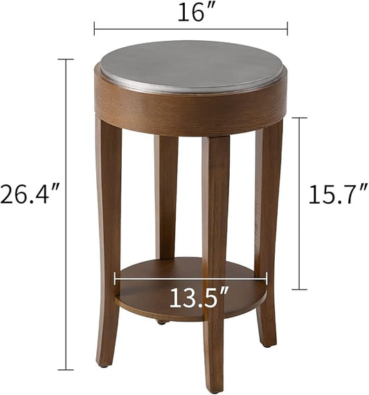 SUNBURY Farmhouse End Table with Open Storage Shelves, 16" W Round Wood Side Table, MDF Accent Nightstand for Living Room, Bedroom, and Dining Room (Dark Gray & Rustic Brown)