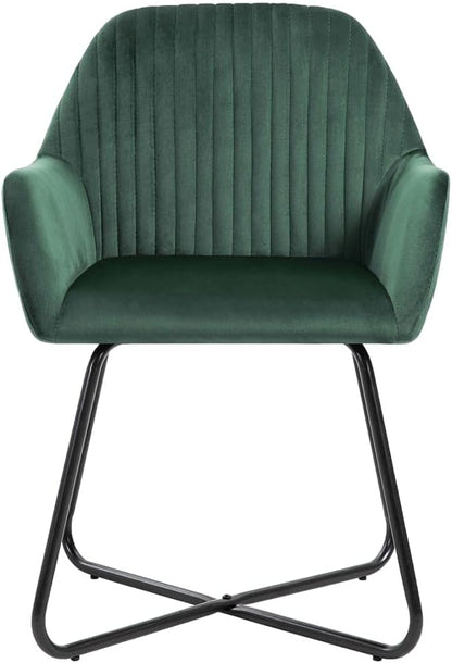 Green Velvet Dining Chairs Set of 2 with Powder Coated Steel Frame Modern Accent Chairs for Kitchen Living Room and Dining Room