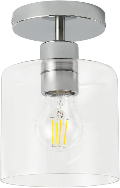 Chrome Semi Flush Mount Ceiling Light,Modern Farmhouse Ceiling Light Fixture for Closet Entryway,Hallway Light Fixture 5.9in Clear Glass Shade 1 Pack