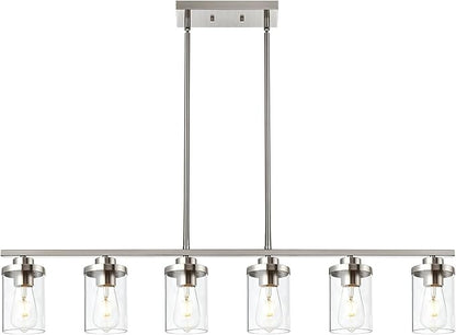 6 Light Pendant Lights Kitchen Island,Brushed Nickel Farmhouse Island Lighting Fixture Clear Glass Shade Pendant Lighting for Living Room Hallway Bedroom Dining Hall Office Bar