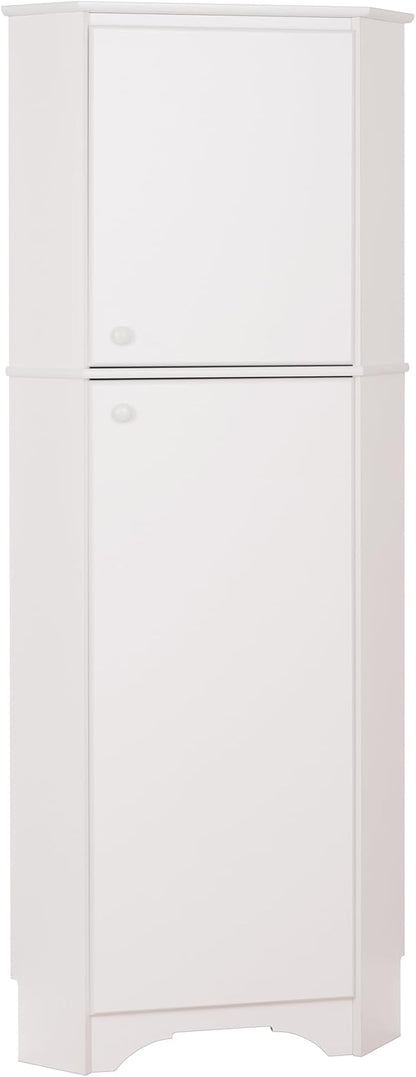 Prepac Elite 72" Tall Corner Cabinet Storage with 2 Doors, Wood Bathroom Storage with 3 Adjustable Shelves, Free Standing Corner Pantry Cabinet Suitable for Kitchen, Entryway, Bathroom, White