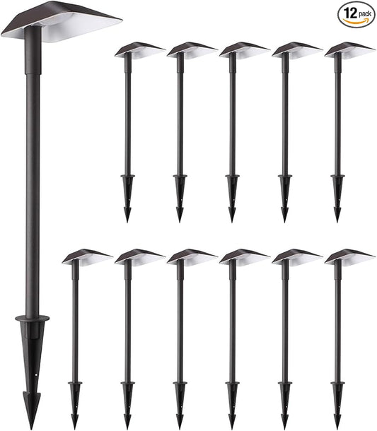 LEONLITE 12-Pack Anti-Glare Low Voltage Pathway Lights, 5W Wired LED Landscape Path Lights, Aluminum IP65 Outdoor Landscape Lighting for Walkway Yard, 5000K Daylight, ETL