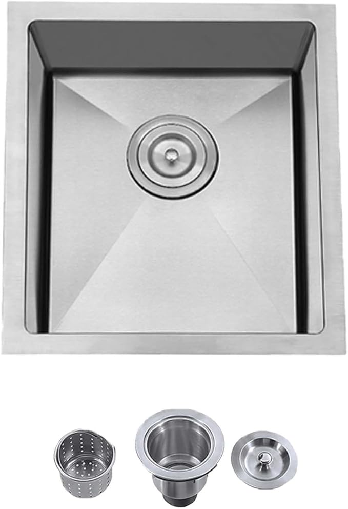 Hotis 15" x 17" Undermount Bar Sink, Stainless Steel Prep Small Kitchen Bar Sink for Rv/Outdoor, Single Bowl Design Brushed Nickel Sink With Strainer