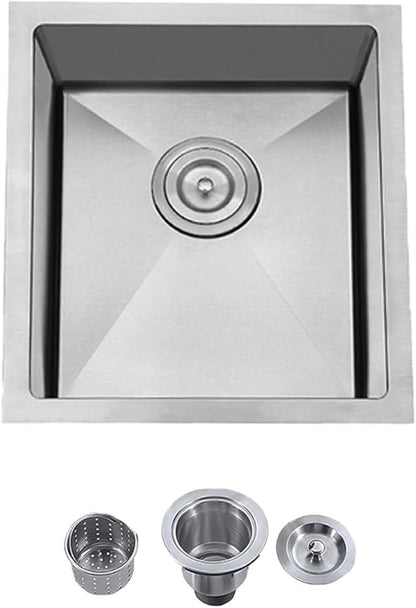 Hotis 15" x 17" Undermount Bar Sink, Stainless Steel Prep Small Kitchen Bar Sink for Rv/Outdoor, Single Bowl Design Brushed Nickel Sink With Strainer