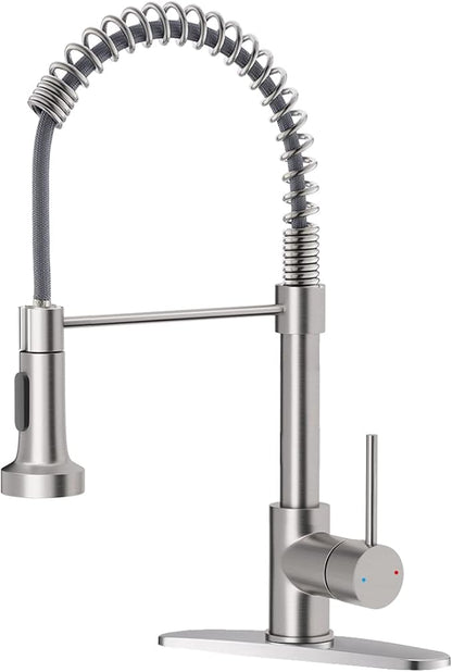 OWOFAN Kitchen Faucet with Pull Down Sprayer Brushed Nickel Stainless Steel 1 Handle Pull Out Spring Sink Faucets 1 Hole Or 3 Hole Dual Function for Farmhouse Camper Laundry Utility Rv Wet Bar
