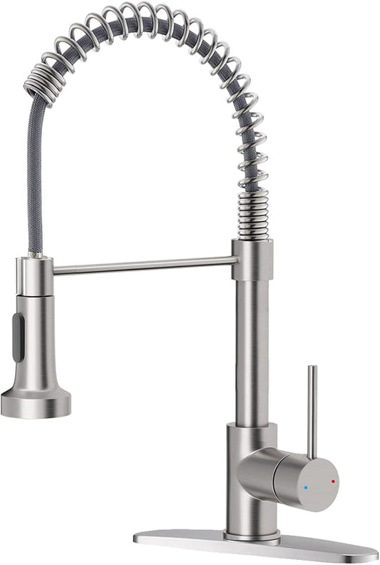 OWOFAN Kitchen Faucet with Pull Down Sprayer Brushed Nickel Stainless Steel 1 Handle Pull Out Spring Sink Faucets 1 Hole Or 3 Hole Dual Function for Farmhouse Camper Laundry Utility Rv Wet Bar