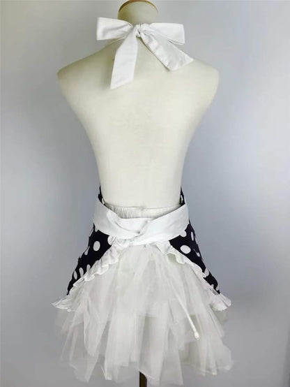 Hyzrz Cute Apron Retro Black Polka Dot Retro Ruffle Side Vintage Cooking Aprons with Pockets for Women Girls (Side White)