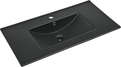 36" Ceramic Vanity Top with Single Faucet Hole in Matte Black