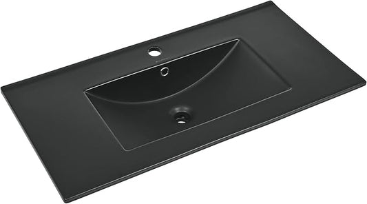36" Ceramic Vanity Top with Single Faucet Hole in Matte Black
