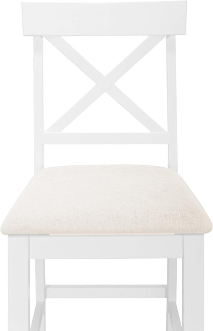 Farmhouse 5-Piece Counter Height Dining Table Set, 2-Tone Rectangular Dining Table with 3-Tier Storage Shelves and Upholstered Dining Chairs, Solid Wood Kitchen Dining Room Set for 4 (Natural/White)