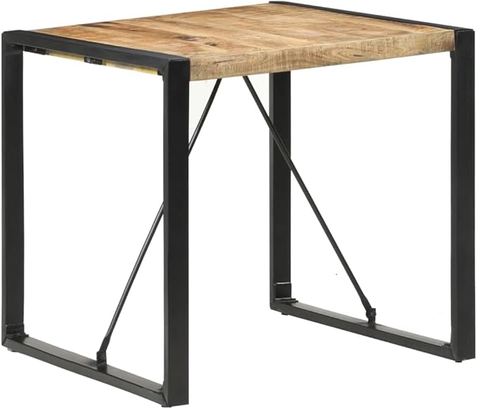 Square Dining Table Rough Mango Wood 31.5x31.5x29.5 in Powder-Coated Steel Legs Small Kitchen Table for 4 Rustic Brown Indoor Use