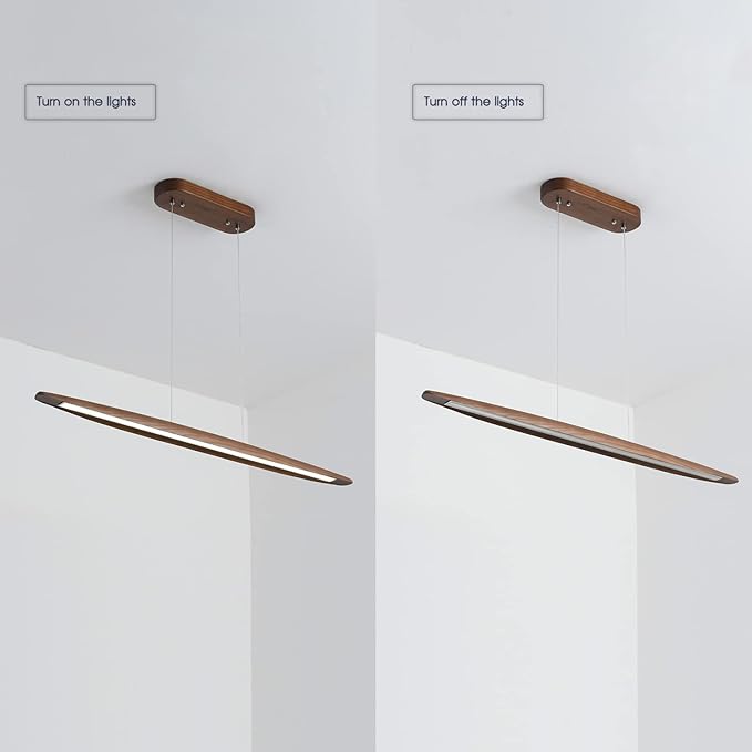 YISDESIGN 71" Wood Linear Pendant Light Wood Linear Dinning Room Light Island Lights LED Dimmable Chandelier 40w for Dining Room Billiard & Pool Table Walnut Color