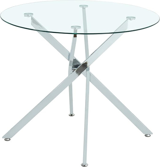 Round Glass Dining Table,Glass Dining Room Table with Metal Legs, Modern Glass Kitchen Table for Home, Kitchen, Dining Room