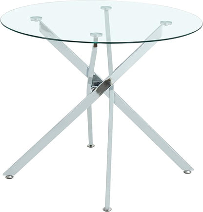 SSLine 47.2" Round Glass Dining Table for 4-6 Modern Circle Glass Tabletop Kitchen Table for 6 Luxury Dining Room Tables with Silver Nest-Shape Metal Base for Home Kitchen Dining Room