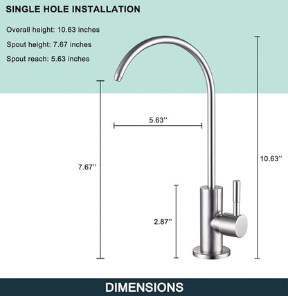 ESOW Kitchen Water Filter Faucet, 100% Lead-Free Drinking Water Faucet Fits Most Reverse Osmosis Units or Water Filtration System in Non-Air Gap, Stainless Steel 304 Body Brushed Nickel Finish