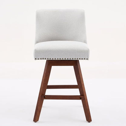 Comfortable Upholstered Swivel Bar Stool with Wooden Legs and Soft Fabric Seat for Kitchen Island or Home Bar Use (Beige + Wood+Fabric + Foam)