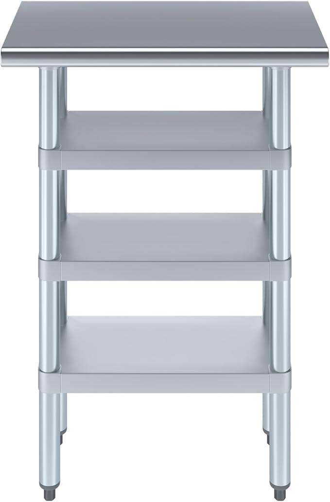 AmGood Stainless Steel Work Table with 3 Shelves | Kitchen Island Food Prep | Laundry Garage Utility Bench | NSF Certified (24" Long x 14" Deep)